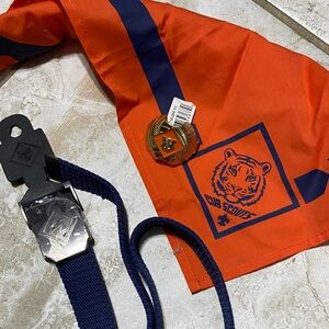 Official Uniform Cub Scouts Tiger Neckerchief slip and Blue cut-to-fit Belt